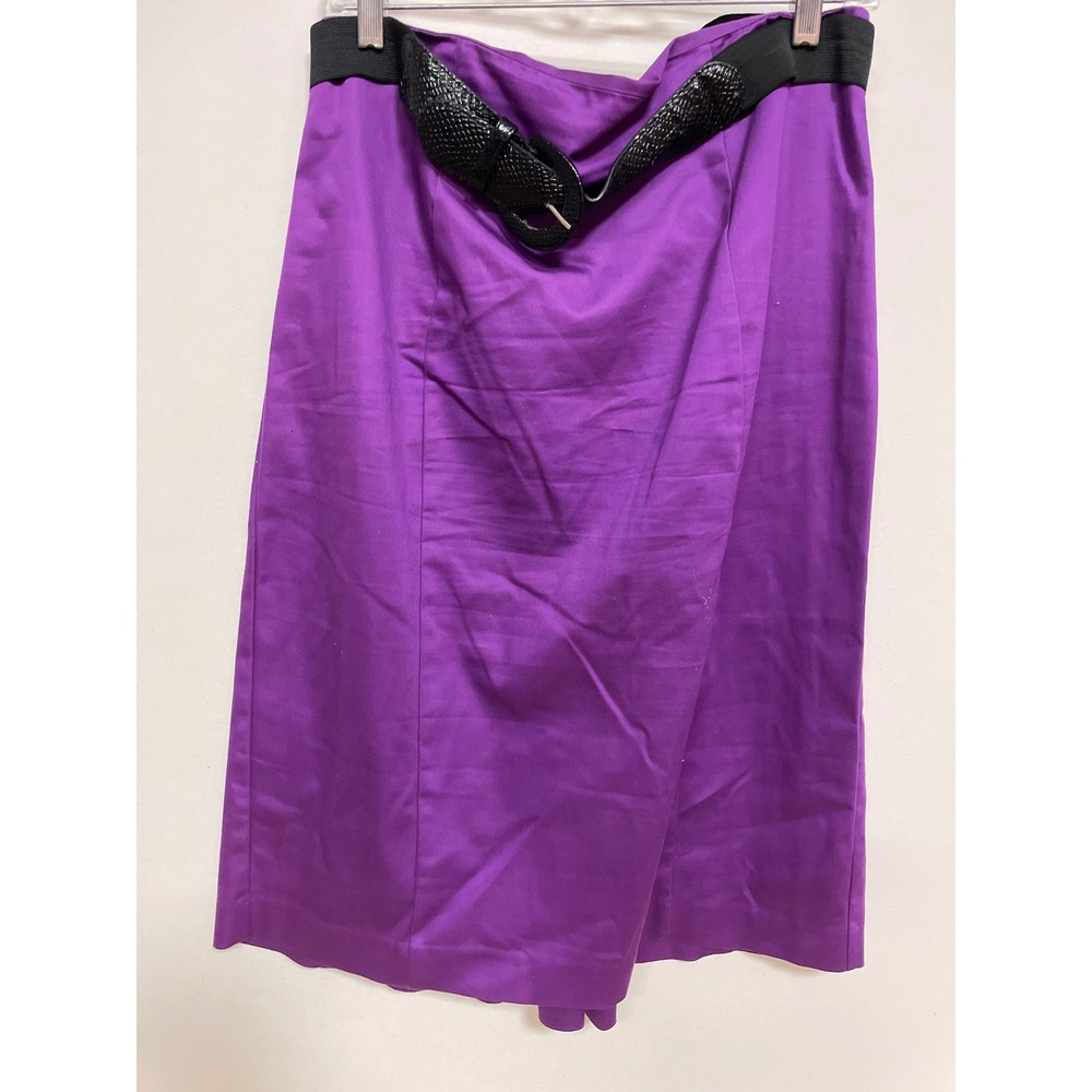 Worthington Purple Pencil Skirt Womens 12 Belted Pleated Back Knee Length Office